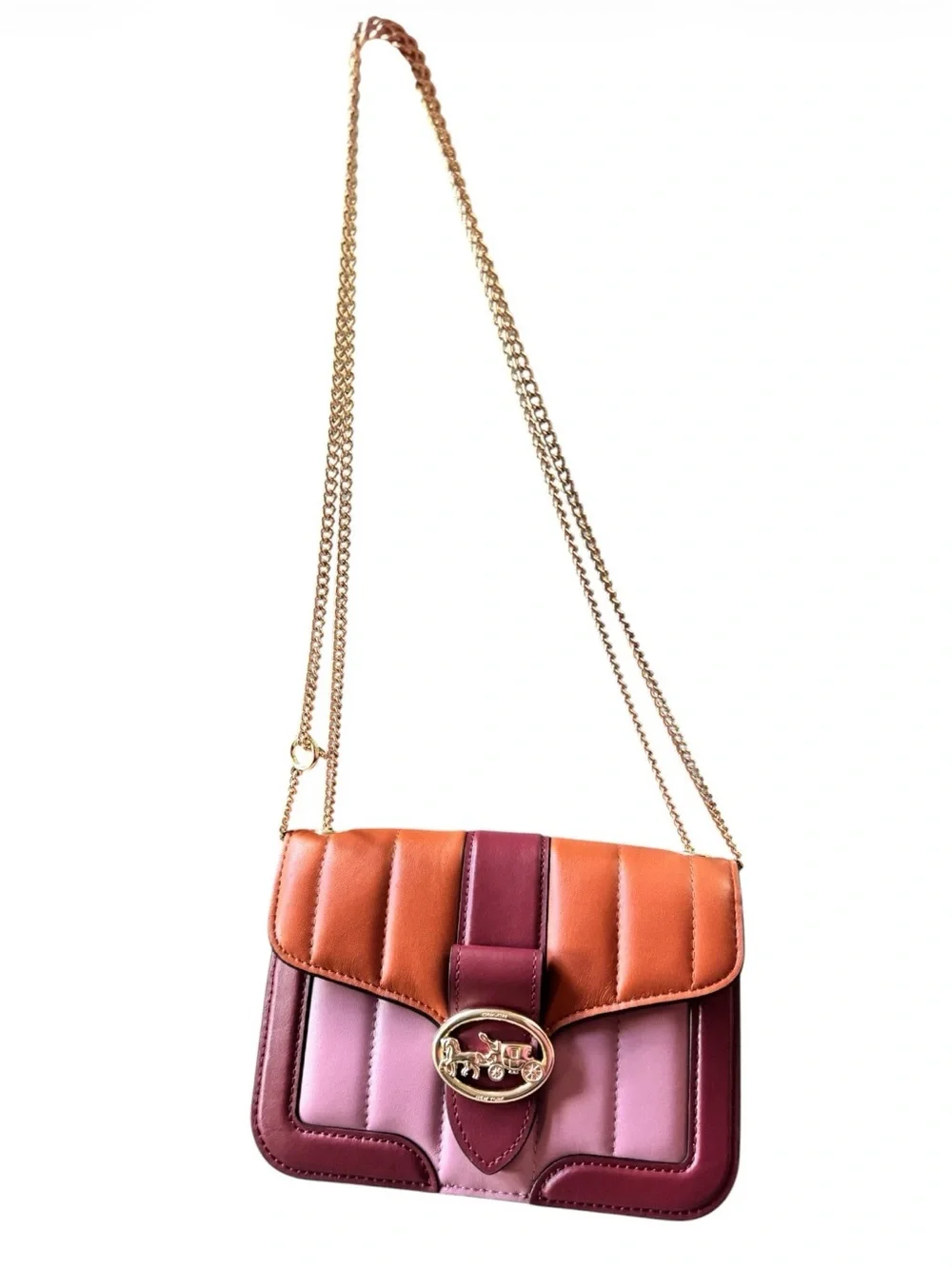 Coach Colorblock Leather Crossbody in Pink, Brown and Tan